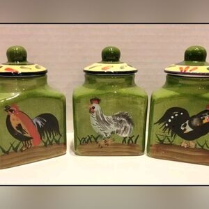 Baum Bros Provence Rooster Collection 2.5" Spice Jars - Style-Eyes Set of 3 New